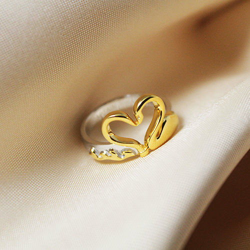 Wedding - Captain Swan Ring with an heart with the shape of a swan and an hook - 18k Gold & White Gold platted