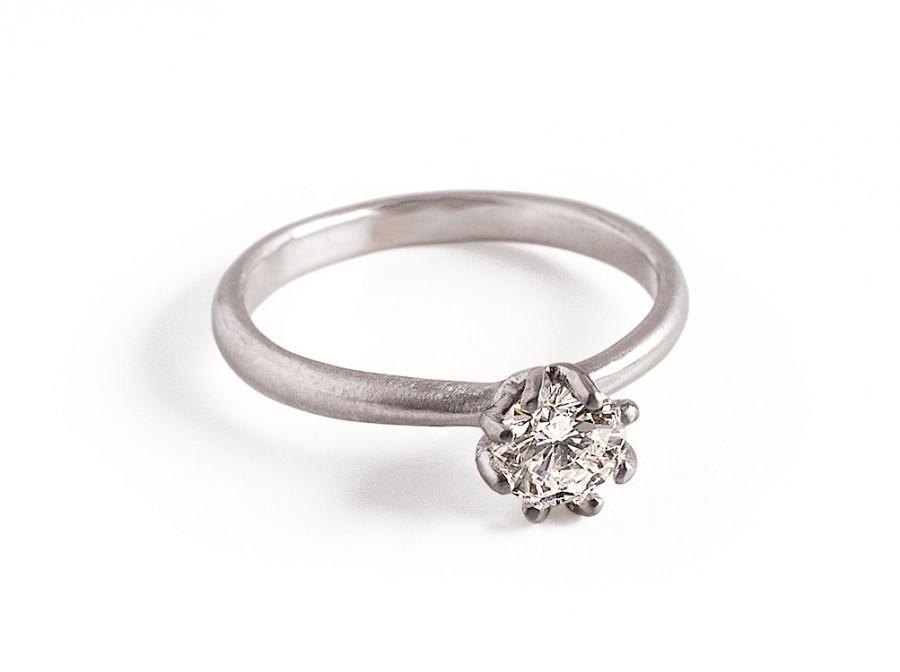 Wedding - Half Carat Diamond Engagement Ring, Round Diamond Ring, Solitaire Diamond Ring 14K White Gold Engagement Ring, .