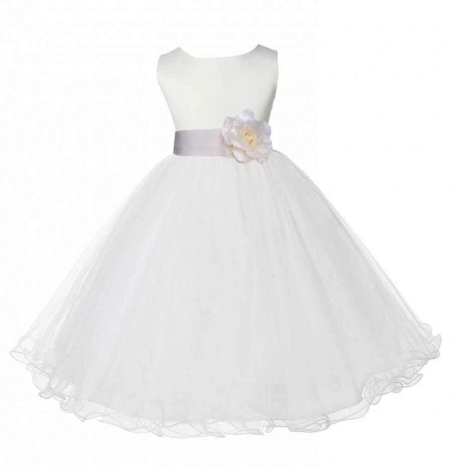 زفاف - Ivory Flower Girl dress tiebow sash pageant wedding bridal recital children tulle bridesmaid toddler sashes sizes 12-18m 2 4 6 8 10 12 