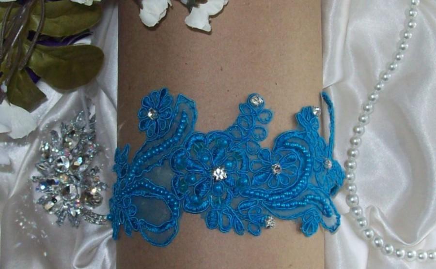 Wedding - Turquoise Blue Wedding, Marine Blue garterBright Blue Garter Set,Something Blue Garter Set,Bridal Garter Set,Blue Wedding  Garter