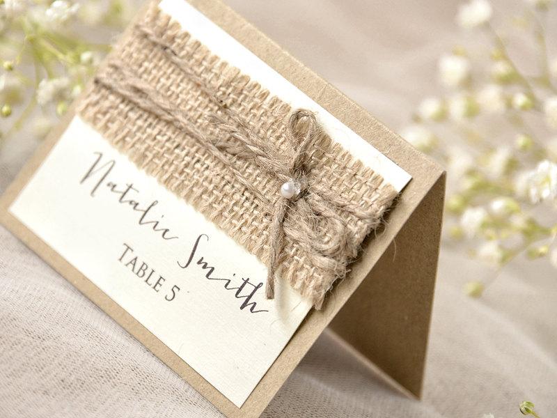 Mariage - Rustic Place Cards (20), Lace Place cards, Grey Wedding stationery, Tented Place Cards, Name Card, Burlap Place Cards, 