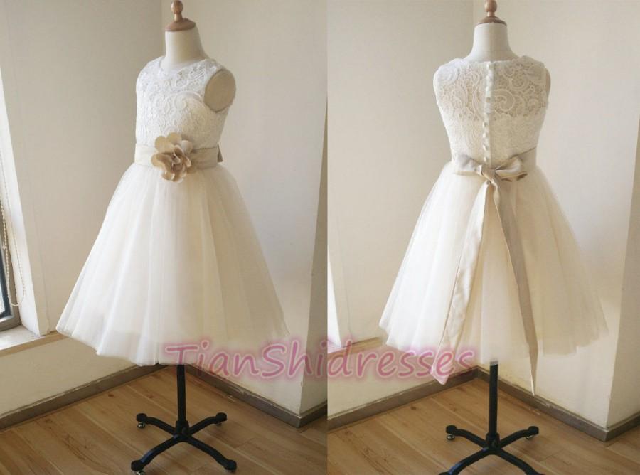 زفاف - White/Ivory Lace Flower Girl Dress, Removable belt custom color Flower Girl Dress, Birthday Party Dress, Girls Pageant Dresses, Custom size