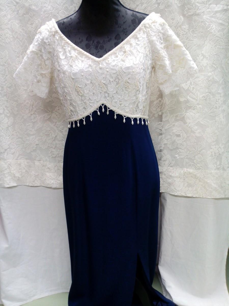زفاف - Sale 20%off/Vintage Evening  Dress,wedding long dress,blue- white dress,size 38, unique,ecofriendly, for sale,handmade