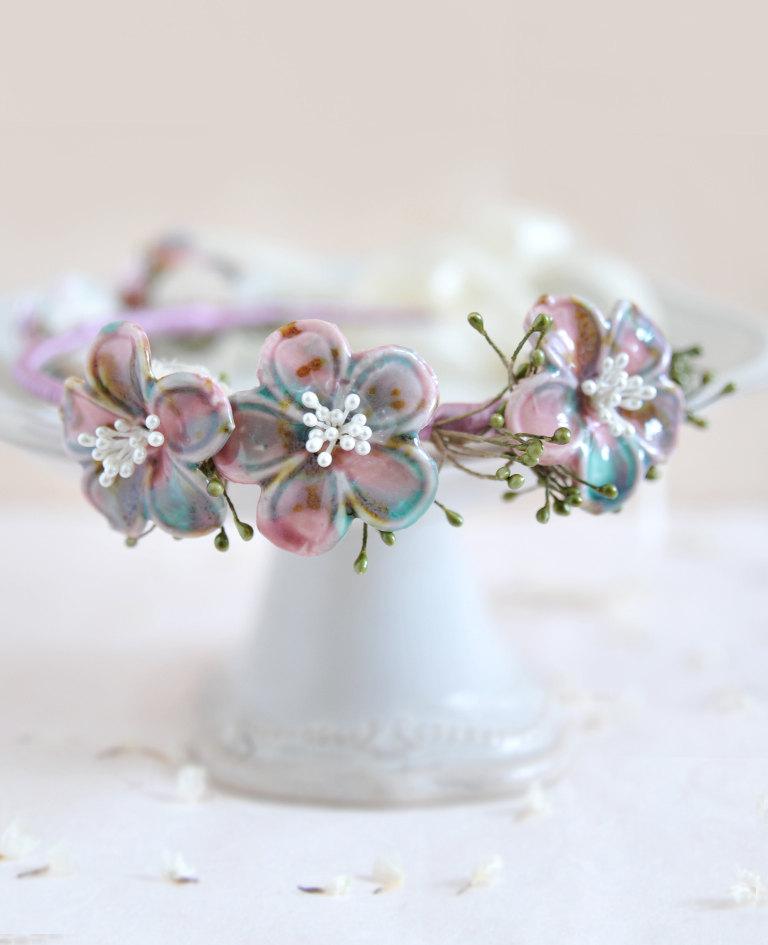Mariage - Purple Garden - 30% off on sale porcelain flower crown, one of a kind purple wreaths