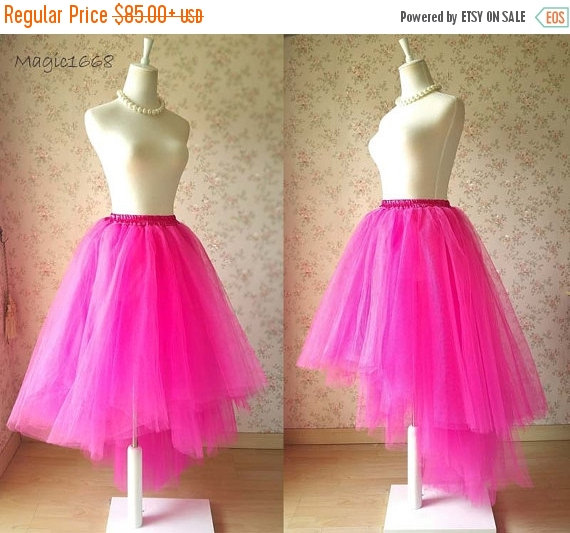 زفاف - Bridal Tulle Skirt. Hot Pink Fuchsia Tulle Skirt. Irregular Long Tulle Skirt.Plus Size Tulle Skirt. Photo Prop. Elastic Waist. Bridal Shower