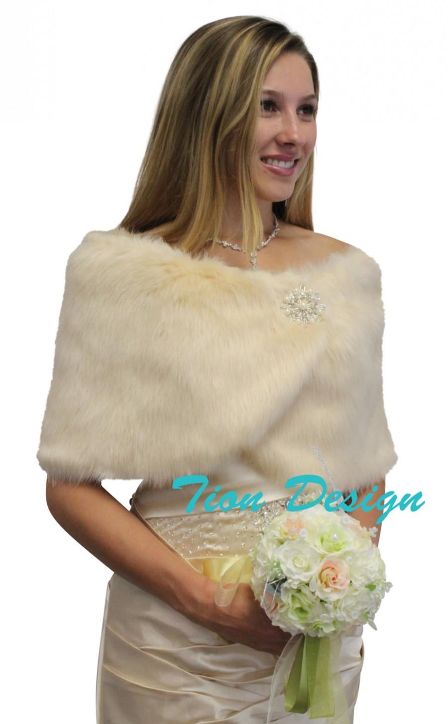 زفاف - Bridal fur shrug, Champagne #1 Faux Fur Wrap, Faux Fur Stole, Faux fur shrug, faux fur shrug, wedding fur shawl, faux fur cape