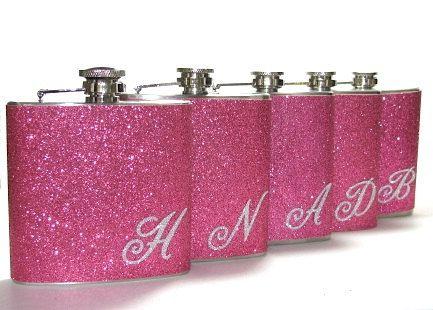 Wedding - Five, You Pick The Colors Personalized Glitter 6 Or 8 Oz Party Liquor Hip Flask Flasks Wedding Bridesmaid Gift