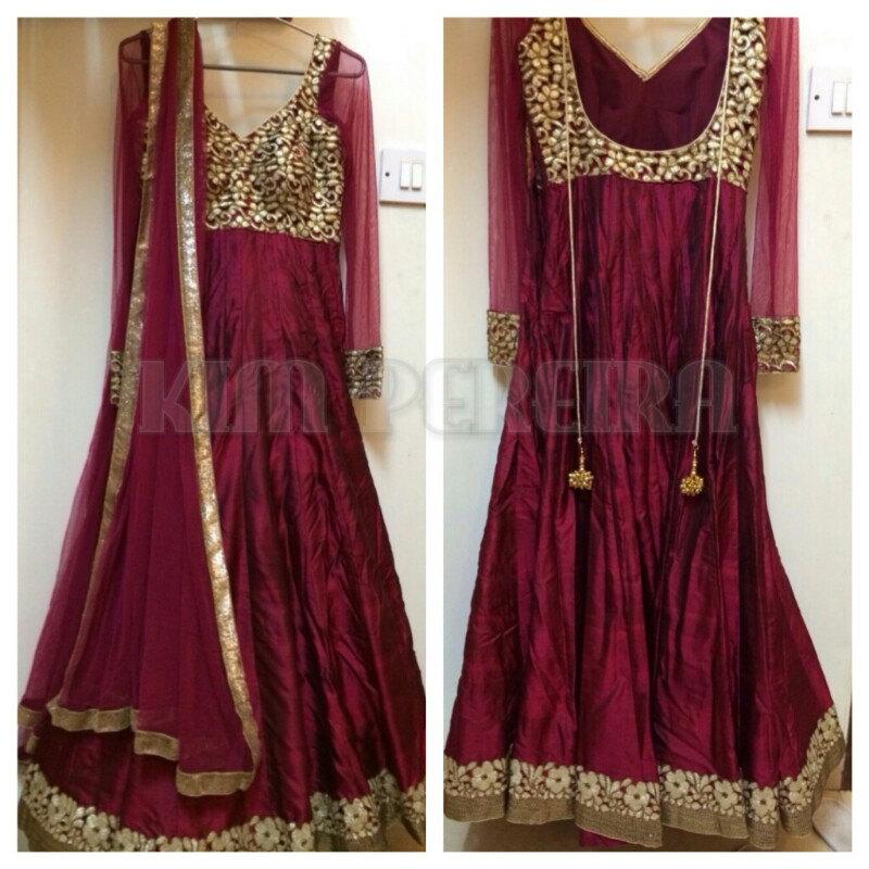 Hochzeit - A Wine Colour Anarkali Dress with Net Dupatta and Gold Chudidar