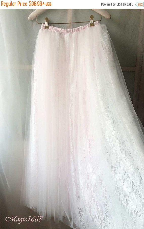 زفاف - Women White Lace Skirt /Maxi Length Lace Tulle Skirt /Wedding Skirt /Plus size Fairy Lace Party Skirts /Bridesmaid Skirt /Lace Wedding
