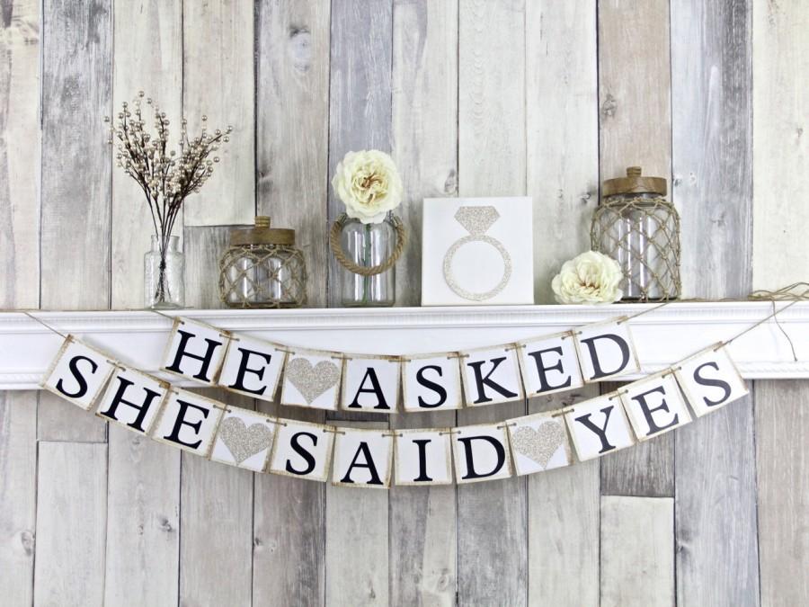 Details about   Gold Glitter He Asked She Said Yes Banner Engagement Wedding Bachelorette 