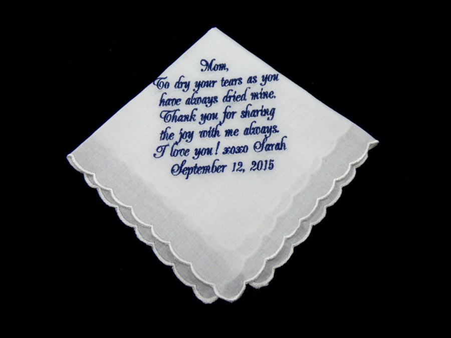 Wedding - Mother of the Bride Handkerchief, Mother of the Bride Gift, Embroidered Handkerchief, Personalized Handkerchief, Custom Handkerchief