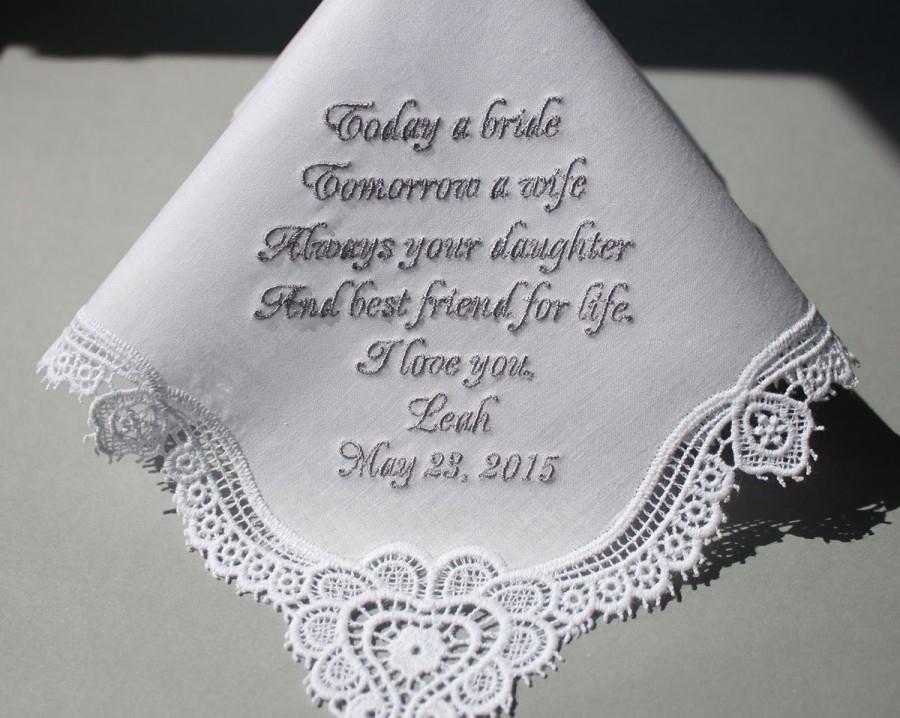 Mariage - Personalized Wedding Handkerchiefs Embroidered to Mother of Bride (Monogram / Custom)