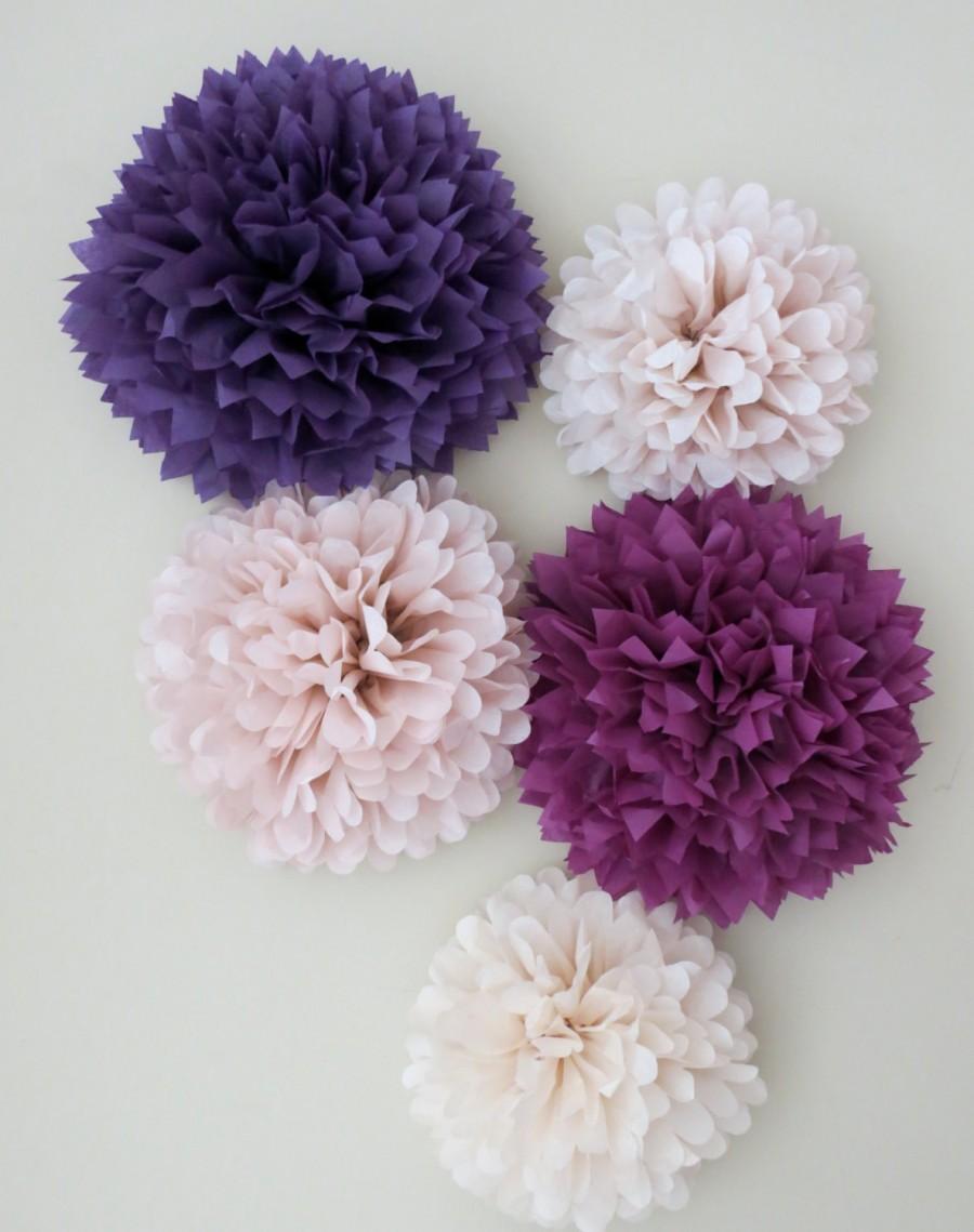 Свадьба - 5 Pom Poms - Garden Romance Tissue Paper Pom Poms - Purple Poms - Paper Decorations - Wedding Decorations - Bridal Shower