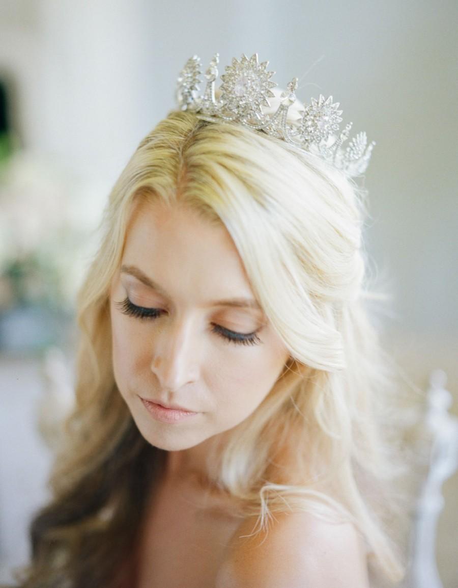 زفاف - Full Bridal Crown, Swarovski Crystal Wedding Crown, Floral Silver Bridal Diadem, Crystal Wedding Tiara, Diamante Tiara, Bridal Tiara