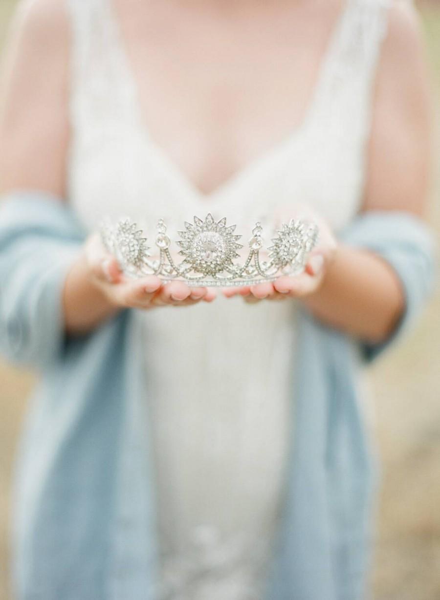 Hochzeit - Full Bridal Crown, Swarovski Crystal Wedding Crown, Floral Silver Bridal Diadem, Crystal Wedding Tiara, Diamante Tiara, Bridal Tiara