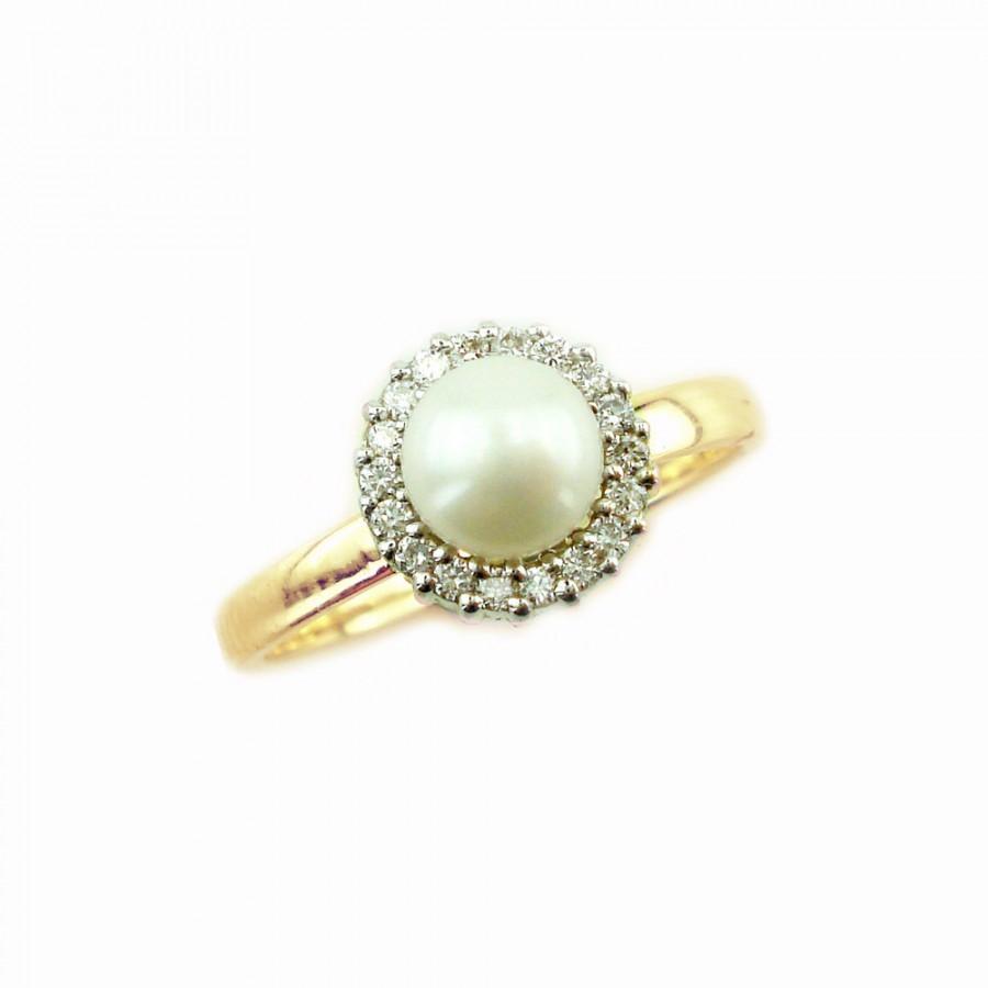 Wedding - Pearl Engagement Ring, Pearl and Diamond Ring, June Birthstone Ring, Pearl Jewelry, Bridal Ring, Fast Free Shipping