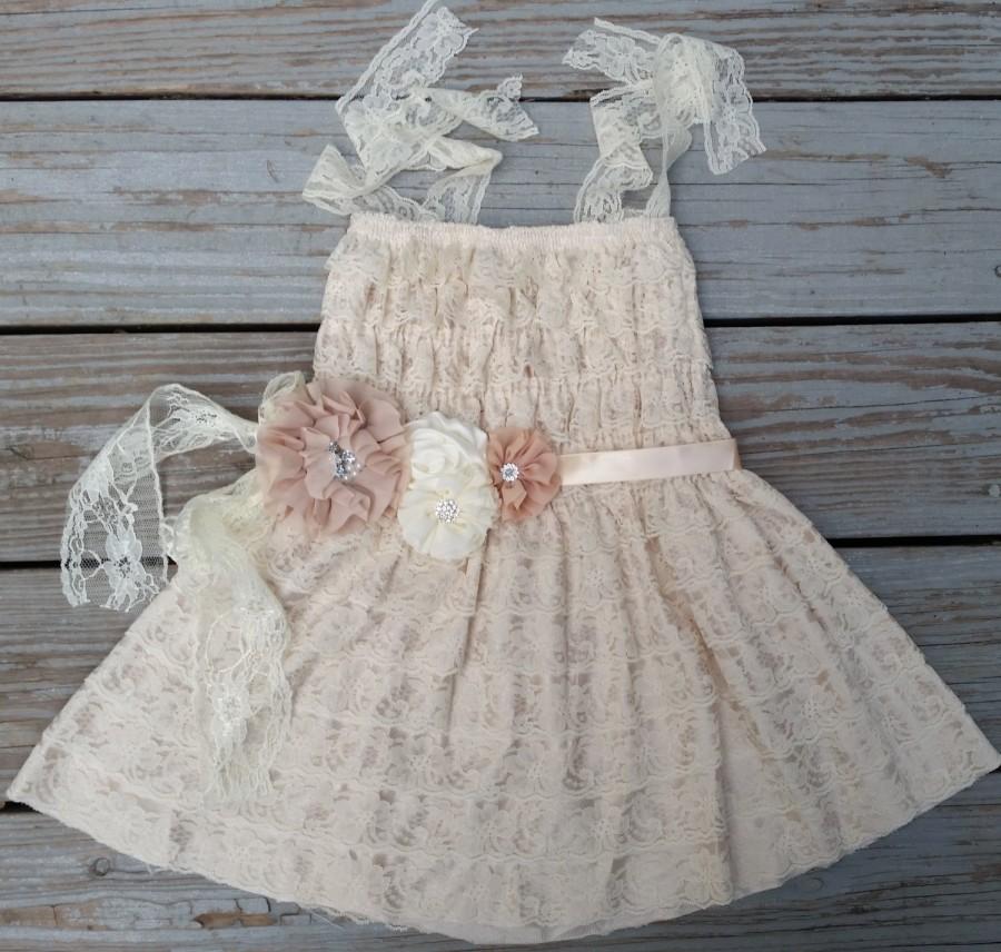 Mariage - Rustic Lace Flower Girl Dress - Rustic Flower Girl Dress- Flower Girl-Vintage Flower Girl-Lace Flower Girl Dress Dress-Vintage Wedding