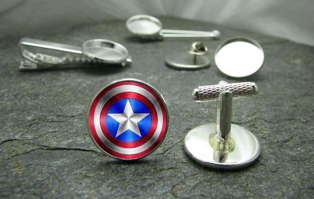 زفاف - Captain America cufflinks, tie clip, tie tack, lapel pin or a matching set