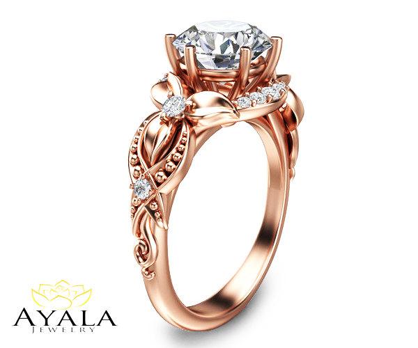 زفاف - 14K Rose Gold Diamond Ring,unique engagement ring,Lab created Diamond ring,Wedding Rings,Promise Rings,Ladys Jewelry,Engagment Rings