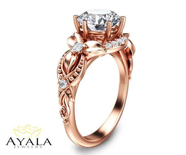 Mariage - 14K Rose Gold Diamond Ring,unique engagement ring,Lab created Diamond ring,Wedding Rings,Promise Rings,Ladys Jewelry,Engagment Rings