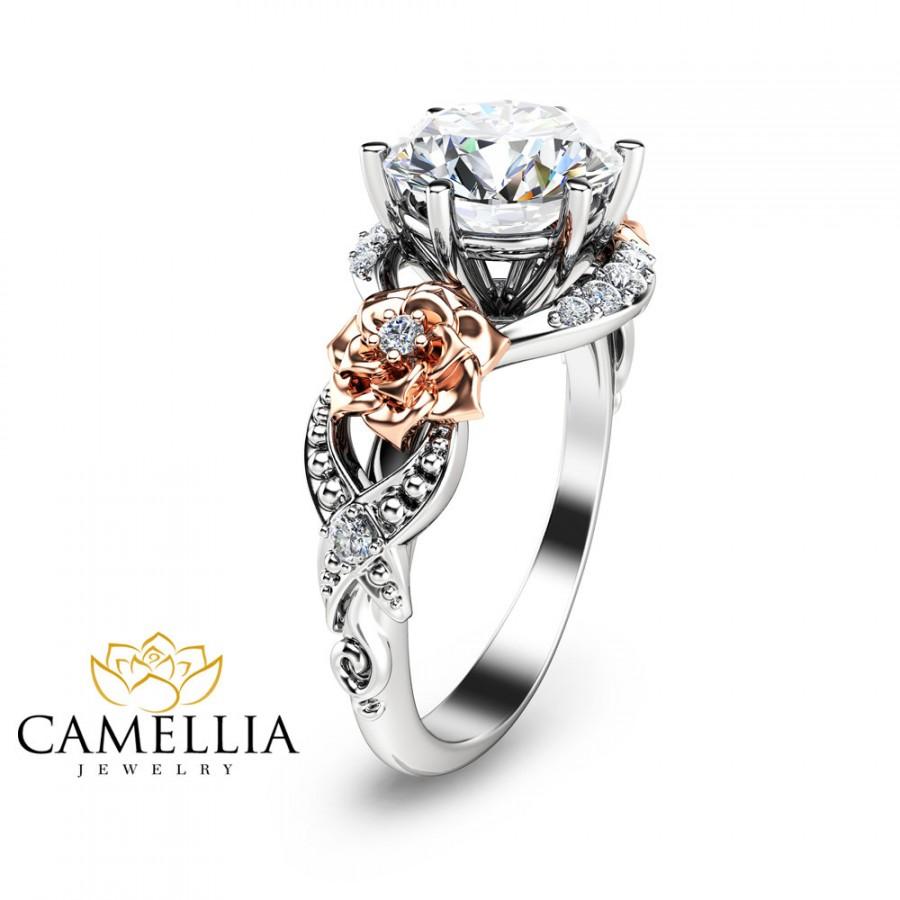 Wedding - Diamond Engagement Ring 14K White Gold 2ct. diamond Engagement Ring Halo Engagement Ring White Gold Engagement Ring