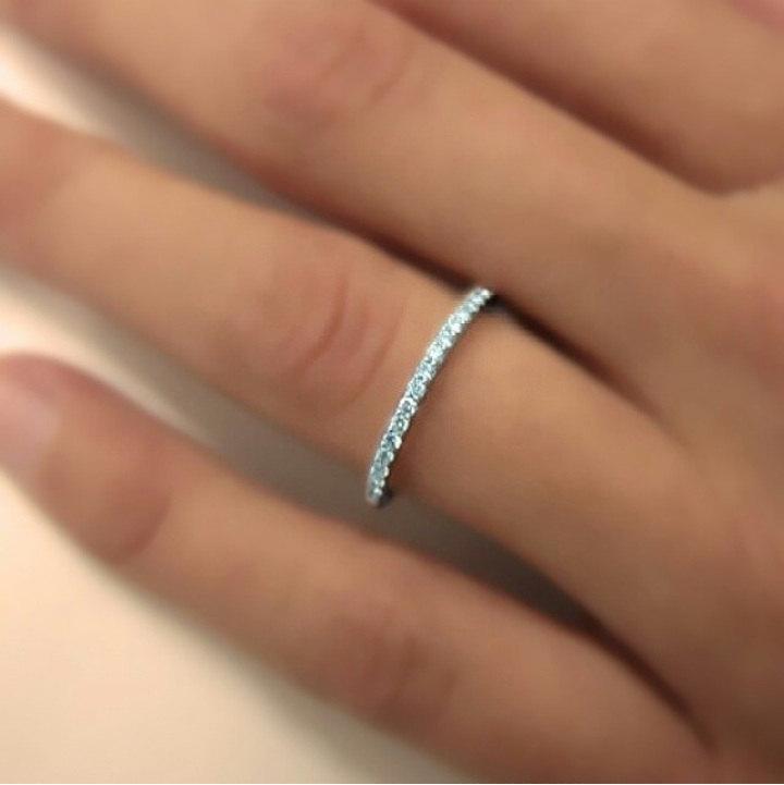 زفاف - Full Round Ring - 925K Silver with Swarovski Stone - Wedding Band - Engagement Ring - Thin Wedding Band - Ring - Christmas Gift