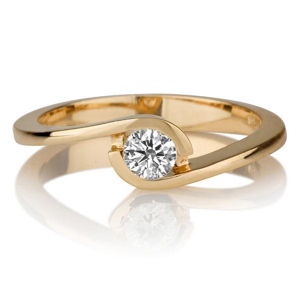 Wedding - Bezel Engagement Ring, Diamond Ring, 14K Gold Ring, Solitaire Engagement Ring, 0.2 CT Bezel Ring, Diamond Ring Vintage