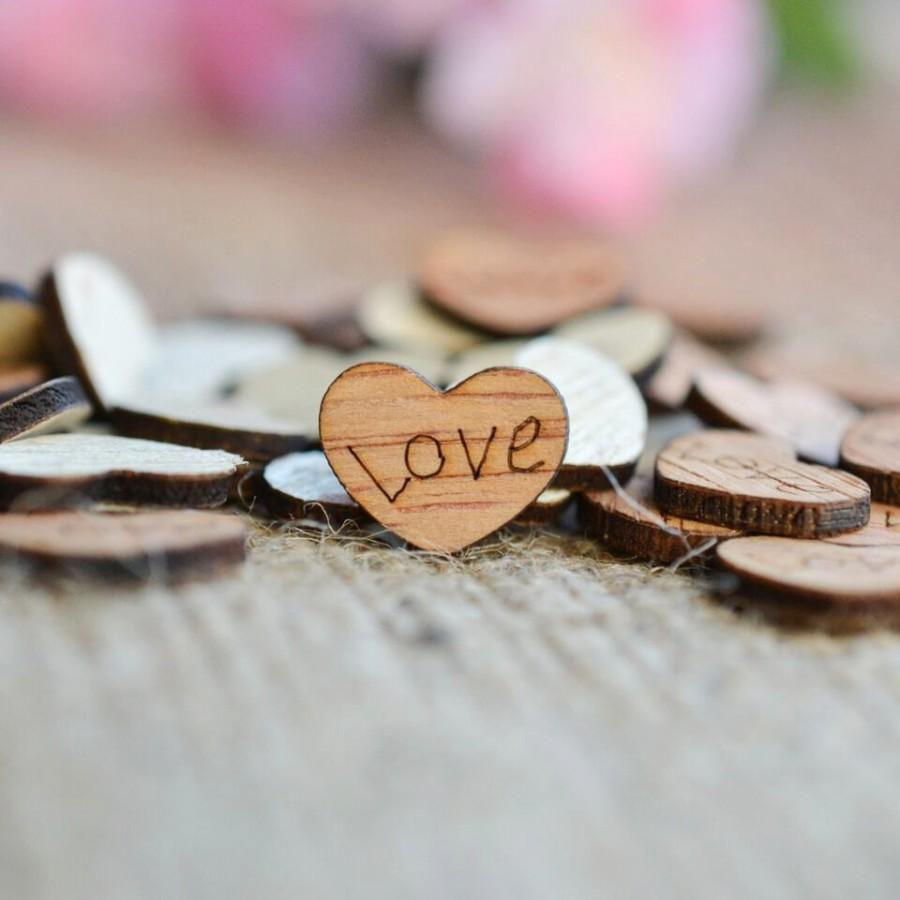 Свадьба - 100 "Love" Wood Hearts 1/2" - Rustic Wedding Decor - Table Confetti - Wedding Invitations - Wedding Invitations