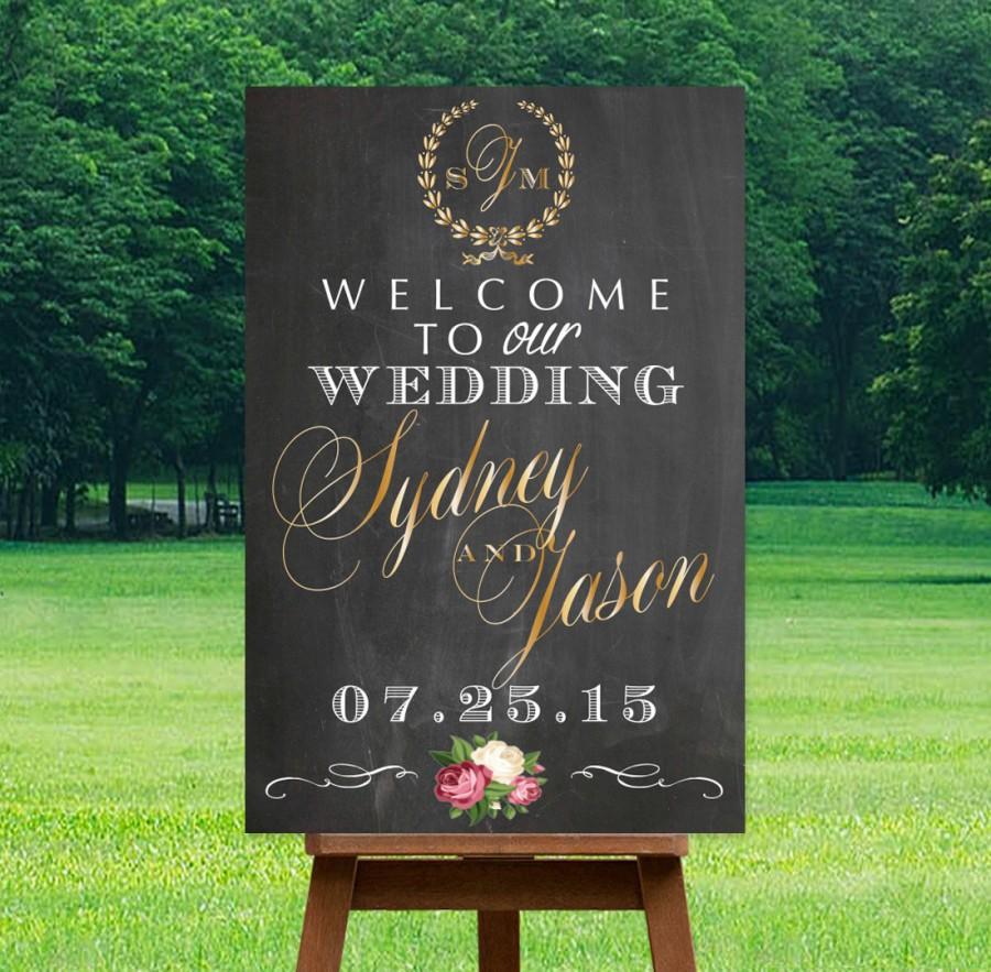 Wedding - Printable Wedding Welcome Sign, Personalized Sign, DIGITAL Sign, Names & Date, Personalized Sign, Choose Colors, Gold, Silver, Chalkboard