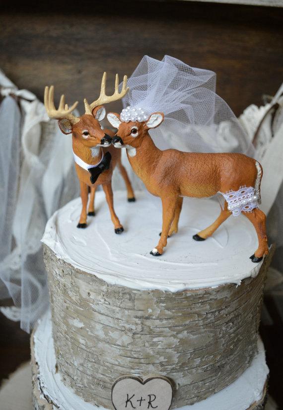 Hochzeit - Sign-Hunting-wedding cake topper-deer-wedding-buck and doe-woodland wedding-rustic-wedding cake topper-groom's cake topper-hunter-groom