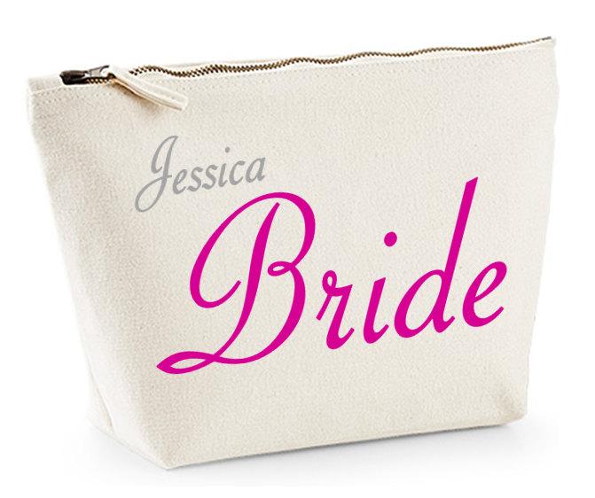 Mariage - Personalised Make Up Bag Or Wash Bag - Designs For Bride, Bridesmaids, Maid of Honour etc - Any Colour Theme - Unique Gift for Bridal Party
