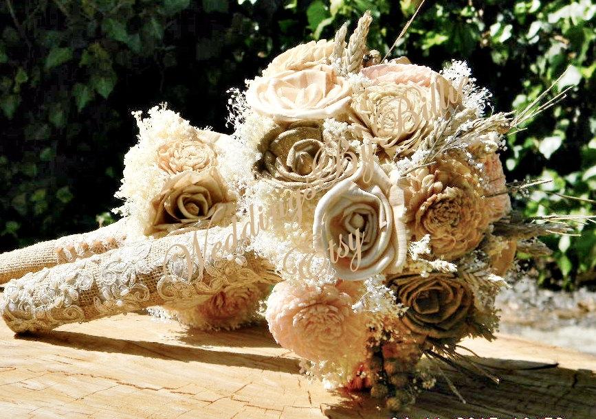 Hochzeit - Weddings, Fall Bouquets, Sola Bouquet, Champagne Blush Bouquet, Alternative Bouquet,Rustic Shabby Chic ,Bridal Accessories,Keepsake Bouquet