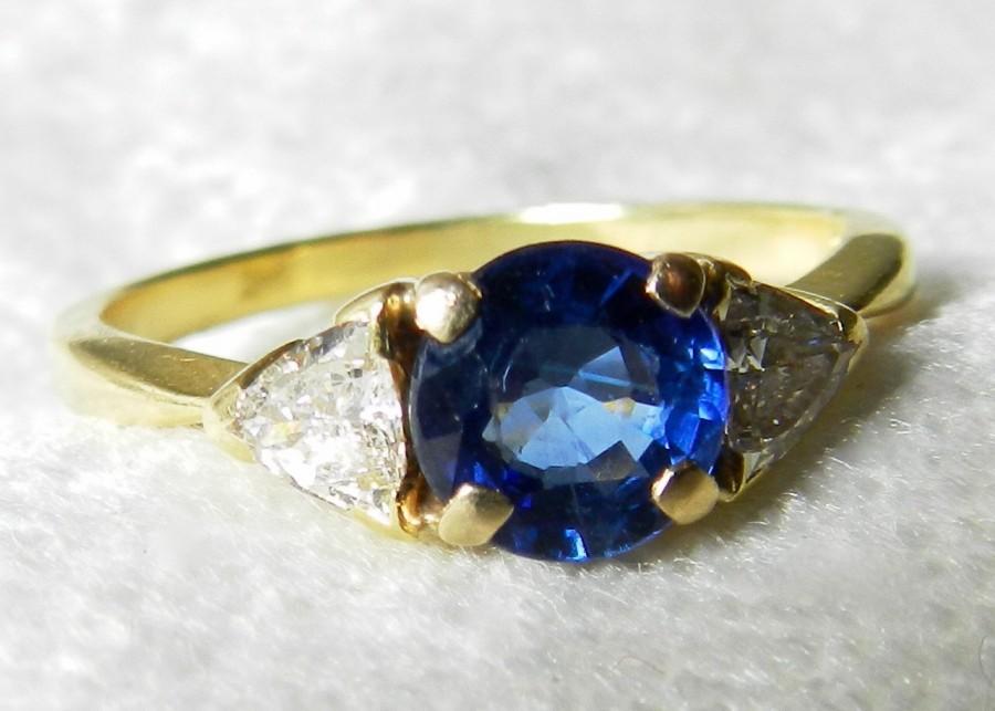 Wedding - Sapphire Ring 1 Ct Blue Sapphire Engagement Ring 18K Unheated Ceylon Blue Sapphire Raw Genuine Diamond Engagement Ring September Birthday