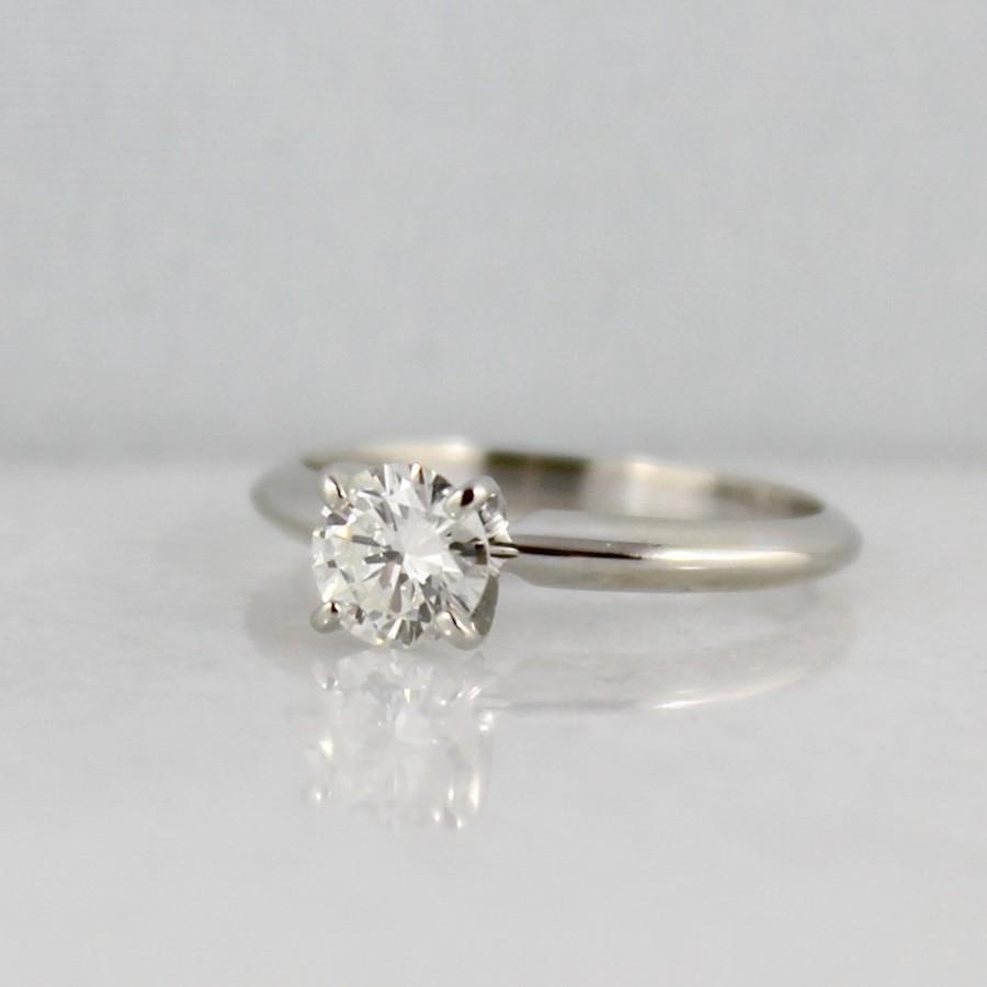 زفاف - Diamond Engagement Ring - 0.60 Carat  - SI2 Clarity I Color - 14K White Gold - Gemstone Ring - April Birthstone - Anniversary Ring