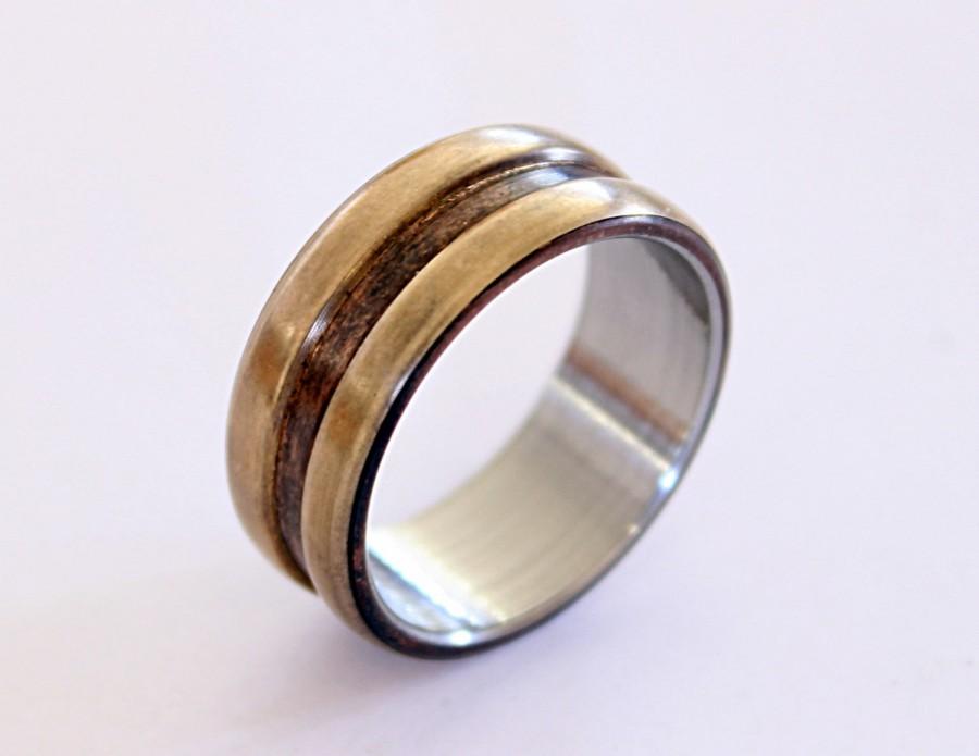 Wedding - Stainless steel ring with patina copper and bronze