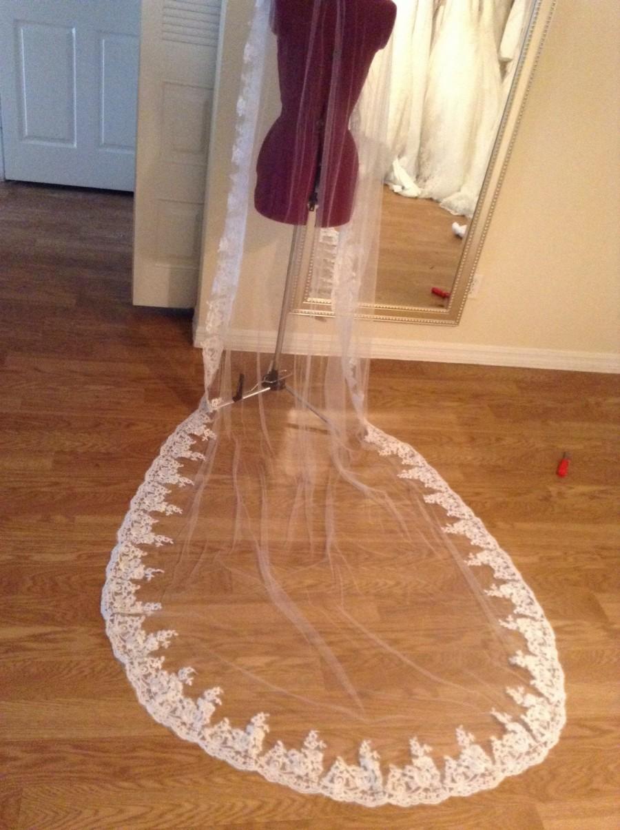 زفاف - High quality beautiful long veil with lace at the edge cathedral lenght