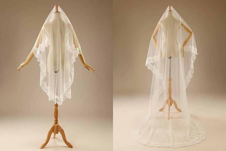 زفاف - Soft material tulle two kinds of dimension single layer white color bridal lace veil face-covering wedding accessories