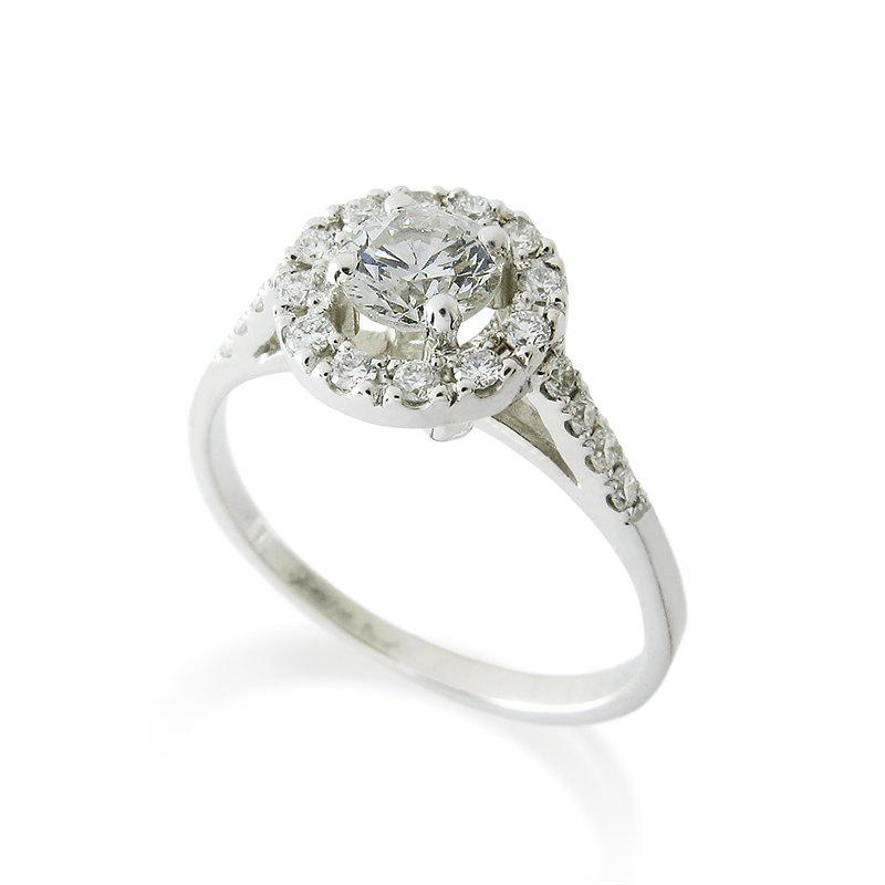 Wedding - Halo engagement ring Diamond ring Handmade white gold engagement ring Diamond Wedding rings, Modern Unique Gold ring 0.5 carat diamond rings