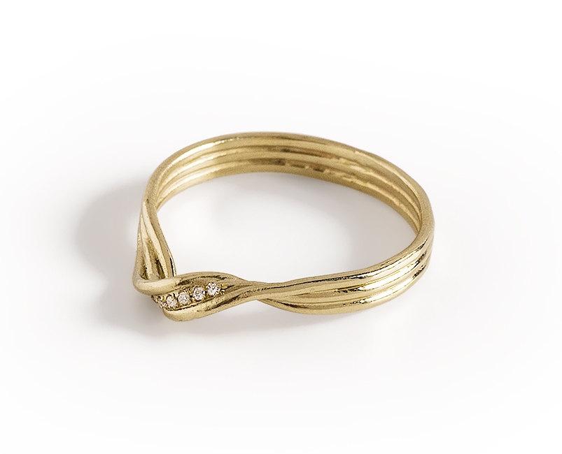 Hochzeit - Infinity Diamonds Engagement Ring, 14K Yellow Gold Diamond Engagement Ring, Solid Gold Ring.
