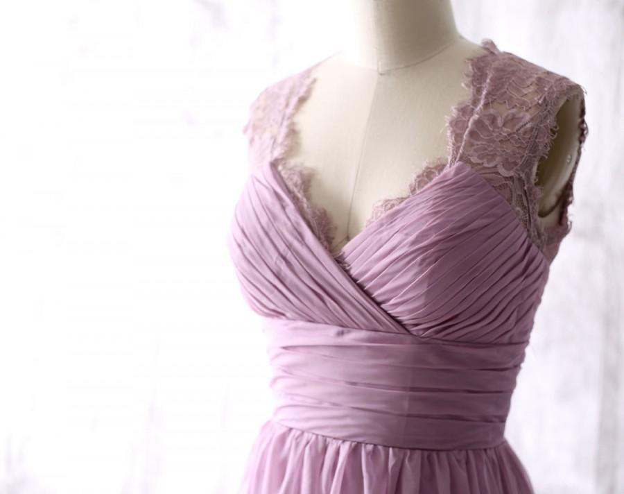 Mariage - Light Purple Chiffon Long Bridesmaid dress, Wedding dress, Chiffon Lace dress, Party dress, Formal Dress, Long Prom dress