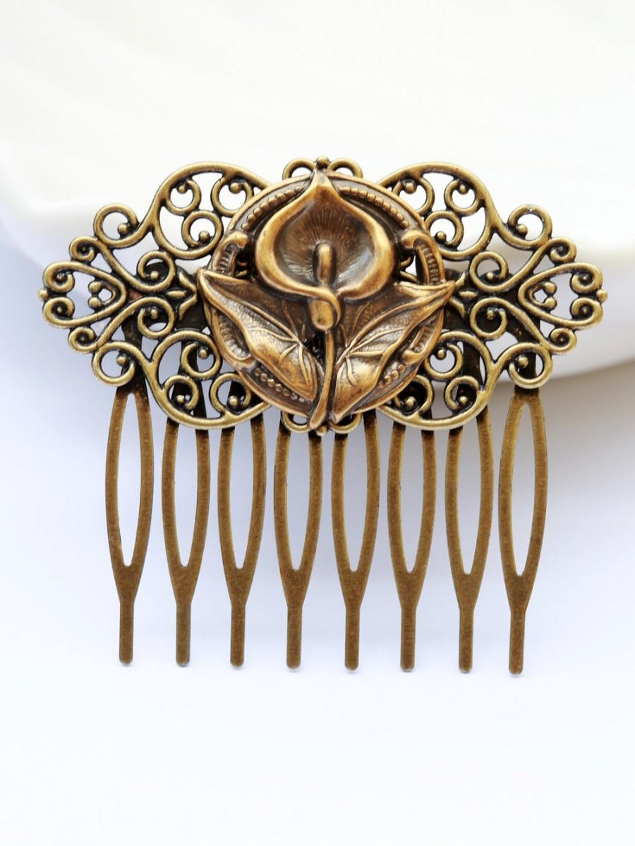 زفاف - Iris flower Brass Hair Comb, Wedding Bridal Hair Comb.Flowers Collage Hair Comb, Bridal Bridesmaid Comb,Summer,Gift for her