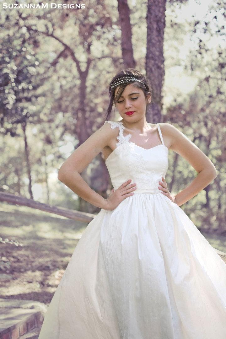 Wedding - Dupioni Long Dress Ivory Wedding Dress Romantic Long Bridal Gown Handmade Vintage Gown by SuzannaM Designs