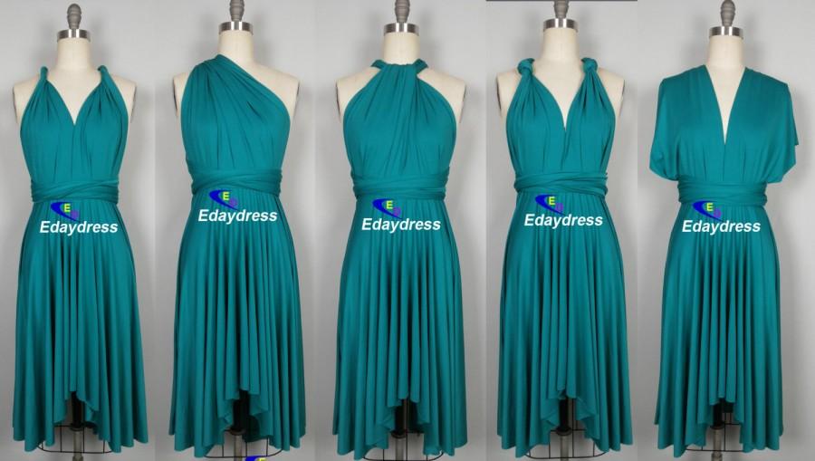 Hochzeit - Multiway asymmetrical Front and Back High and Low Knee length Infinity Dress Teal Bridesmaid Dresses