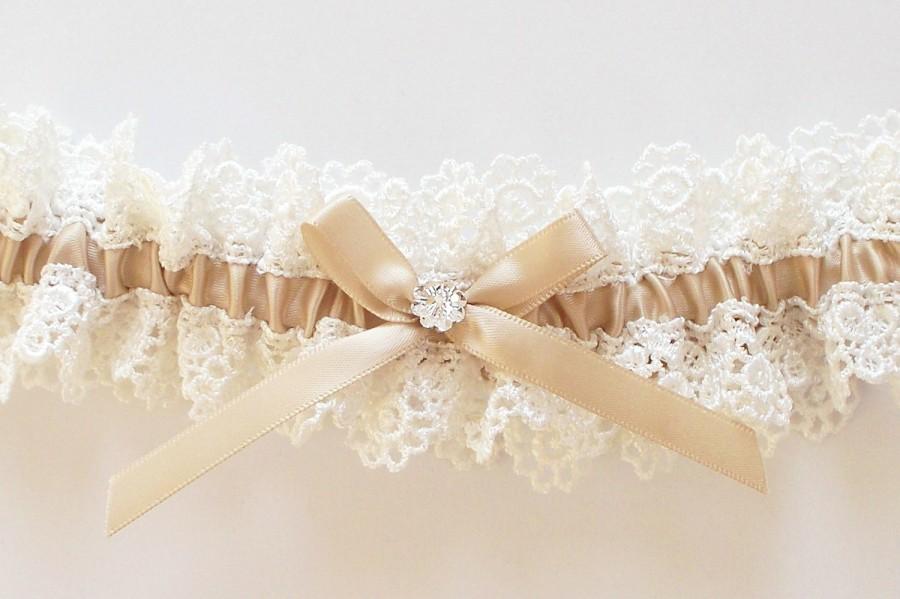 Свадьба - Wedding Garter in Champagne and Ivory Lace - The Petite ALLIE Garter