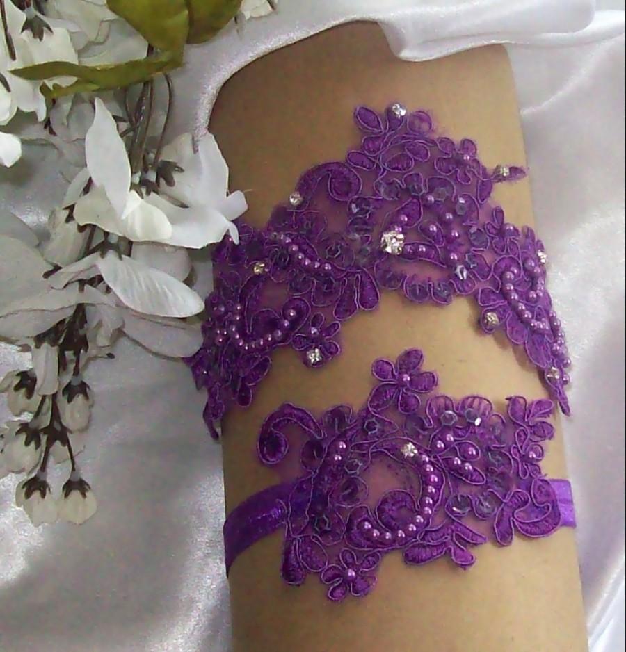 Hochzeit - Wedding Garter , Purple Garter,Purple Wedding,Lace Garter,Garter,Set,Wedding Garter,Plus Size Garter,Toss Garter,Beaded Garter