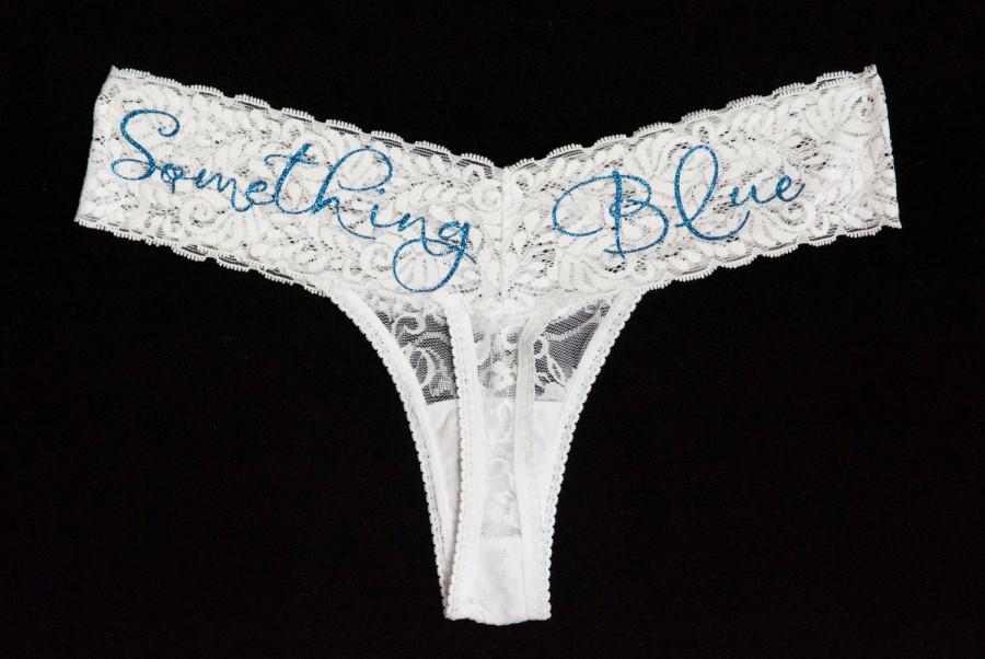 Mariage - Something Blue Lace Thong. Bride Panties. Engagement Gift. Bridal Shower Present. Bachelorette. Wedding Day Bridal Underwear. (Many Colors!)
