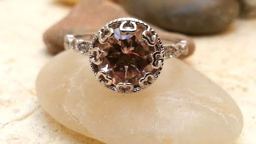 Mariage - Vintage Art Floral Morganite Engagement Ring Diamond Bridal Set in 14k White Gold Eternity Band fine jewelry wedding diamonds cocktail rings
