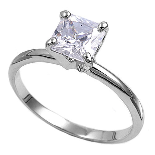 زفاف - 3.00 Carat Princess Cut Square Diamond Russian CZ 925 Sterling Silver Solitaire Wedding Engagement Anniversary Ring