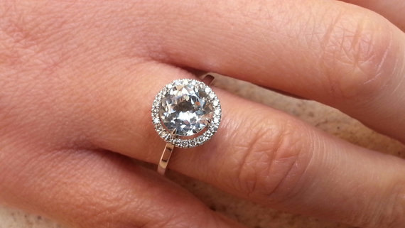 زفاف - Engagement Ring Natural Floral Blue Aquamarine Gold Promise ring Solitaire ring Stacking ring Jewelry Bridal rings Wedding Diamond