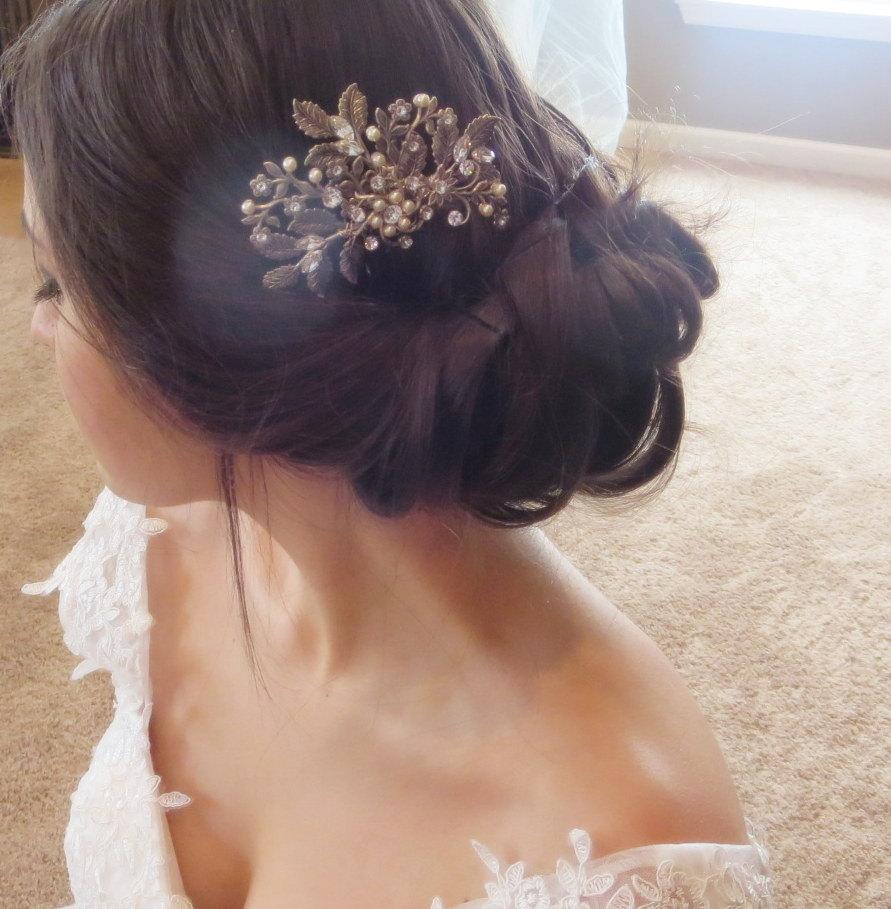 Hochzeit - Antique Silver Hair comb, Bridal hair comb, Leaf Wedding headpiece, Bridal jewelry, Swarovski crystal hair comb, Hair accessory, Vintage